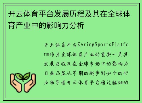 开云体育平台发展历程及其在全球体育产业中的影响力分析